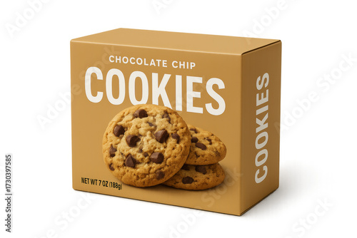 Chocolate chip cookies box packaging on transparent background