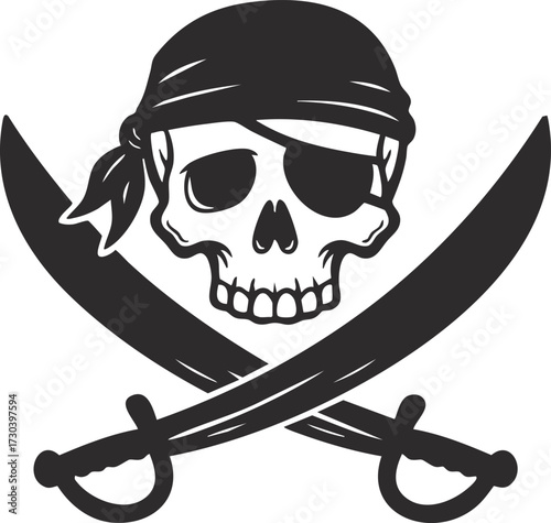 pirate skull with crossed swords on vector illustration