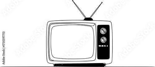 Retro TV player single outline illustration. Continuous line art drawing of old tv, Continuous one line drawing of vintage analog television. Simple Retro TV hand drawn editable outline vector.