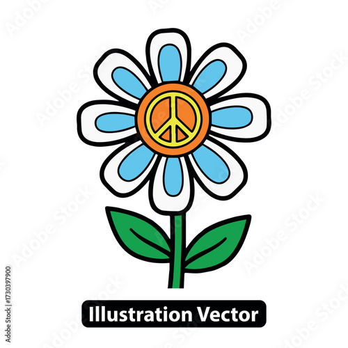 Vibrant Daisy Flower Illustration with Iconic Peace Symbol at its Core, Spreading Harmony