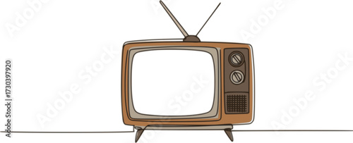 Retro TV player single outline illustration. Continuous line art drawing of old tv, Continuous one line drawing of vintage analog television. Simple Retro TV hand drawn editable outline vector.