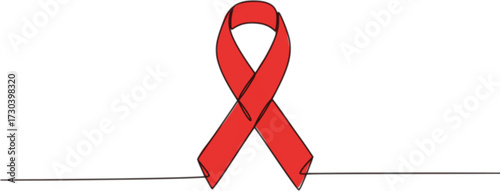AIDS awareness band World AIDS day one line art drawing Continuous one line drawing, AIDS awareness ribbon one line colored continuous drawing. World AIDS day symbol continuous one line