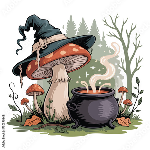 A classic image of a Halloween witch with a broom flying across a full moon