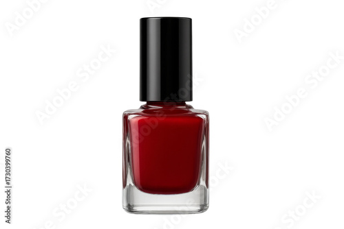 Red nail polish bottle, cosmetic product on transparent background
