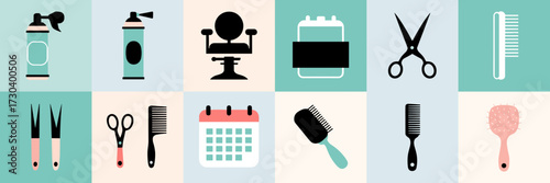 Vector icon sheet for hairdresser branding – Ideal for hairstylist branding, salon marketing, or beauty-related design