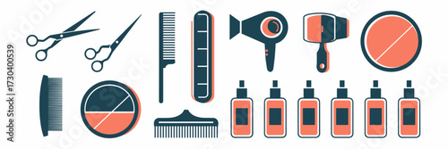 Vector set of professional hairdresser icons for beauty salon branding