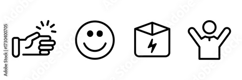 Vector icon sheet of tipping smile badge food delivery box and hospitality symbol waiter branding