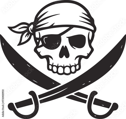 pirate skull with crossed swords on vector illustration