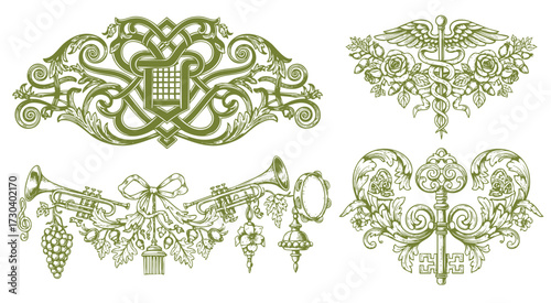 Hand drawn victorian vector retro ornaments