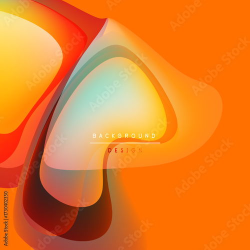 Abstract fluid shapes, vibrant orange hues, smooth gradients. Modern design element, dynamic composition, soft shadows present.
