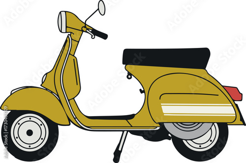 Golden Scooter Illustration Vintage Italian Scooter Design for Travel and Transportation