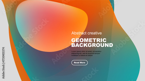 Abstract shapes blend vibrant colors. Orange, turquoise, green gradients create dynamic background. Text invites further exploration.