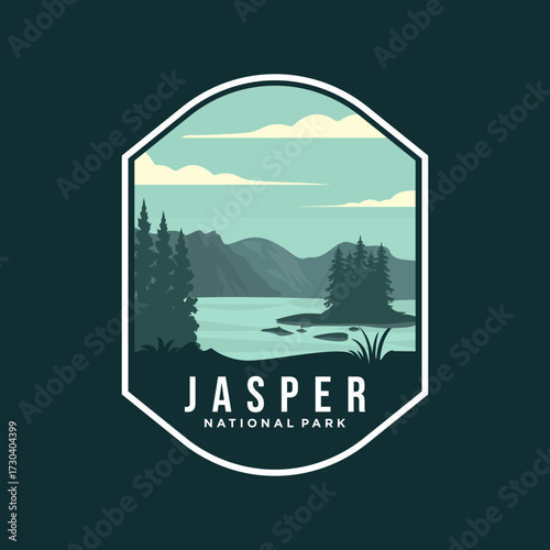 Jasper National Park emblem patch logo illustration in minimalist style