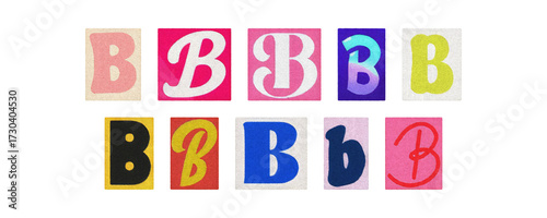 Vintage and modern letter B tiles, magazine collage, transparent PNG
