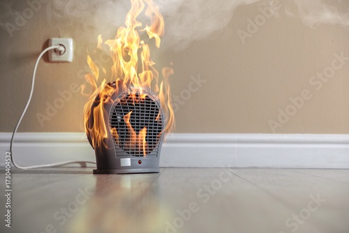 Burning heater in room, flames all over device. Do not leave unattended