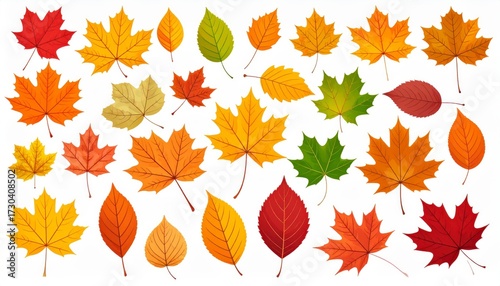 Colorful Autumn Leaves Collection. Vibrant fall foliage array ideal photo backdrop nature graphic resource seasonal decor element digital paper craft supply.