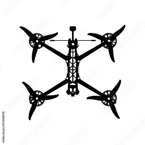 Drone FPV icon with drawn details, combat drone FPV icon in the form of black isolation.