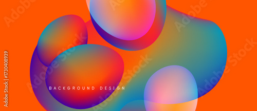 Vibrant overlapping circles create fluid abstract composition. Orange backdrop enhances colorful gradients, modern design element.