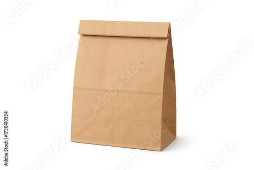 Brown paper lunch bag on transparent background