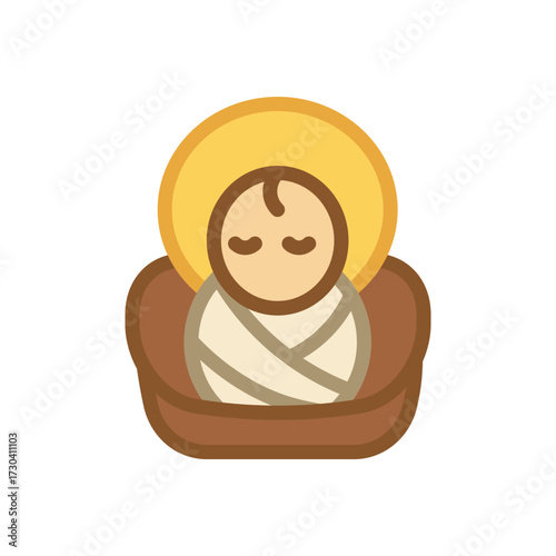 Peaceful baby Jesus illustration with halo a symbol of Christmas and nativity