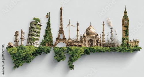Iconic landmarks nestled in lush greenery
