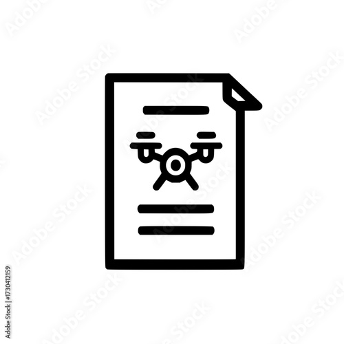 Drone and document icon representing unmanned aerial vehicle data and digital content