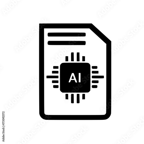 Vector icon of microchip with digital text document for artificial intelligence and data storage