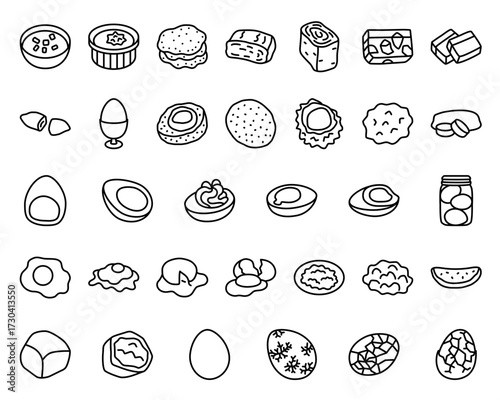 Collection of line icons of various egg dishes