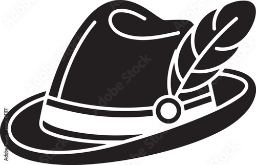 Vector art of traditional german hat with feather, vector illustration