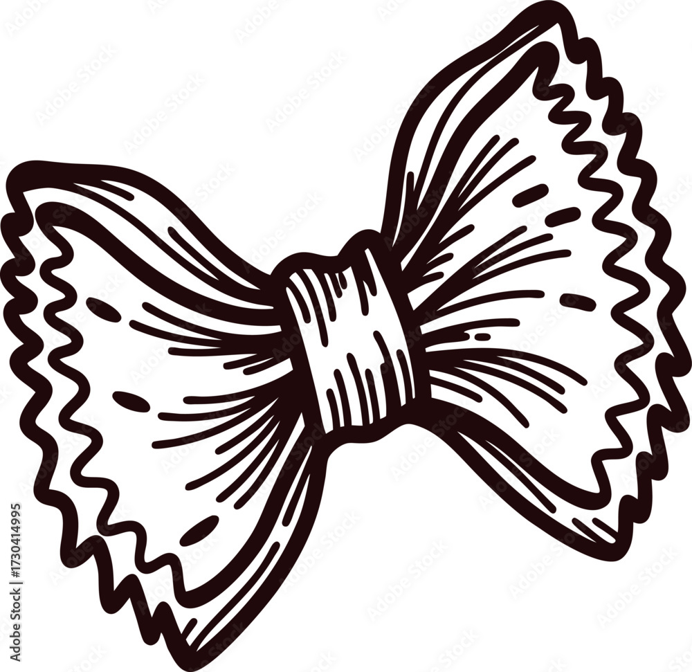 Obraz premium Hand drawn farfalle pasta illustration with detailed engraved lines on white background