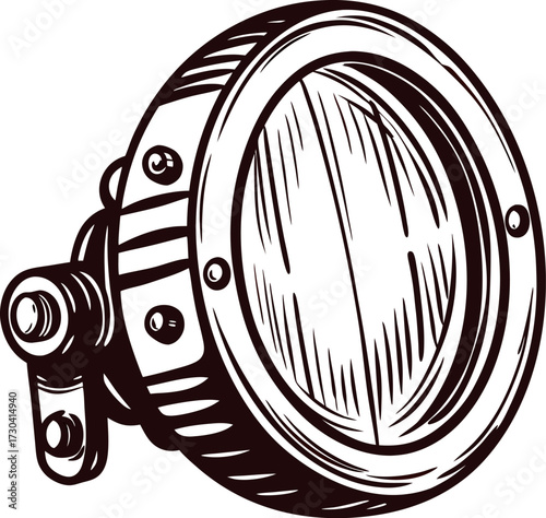 Retro mechanical spotlight illustration in vintage engraved isolated on white background