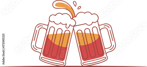 Illustration of two beer mugs clinking together