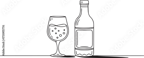 Illustration of a wine glass and bottle