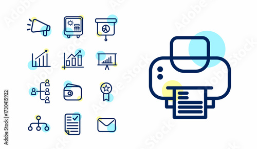 Business Icon Set Vector Outline Style