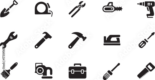 Vector art of collection of various tools in black silhouette