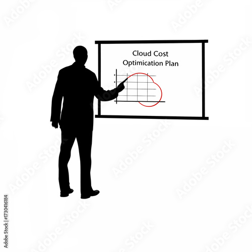 Silhouette of admin presenting cloud cost optimization plan isolated on white background