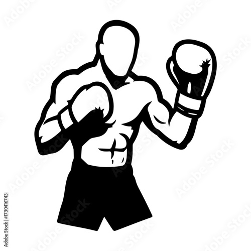 Muscular boxer mascot, stylized vector logo for a boxing gym or fitness club