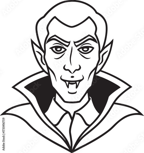 illustration of a classic vampire with fangs and a cape outline