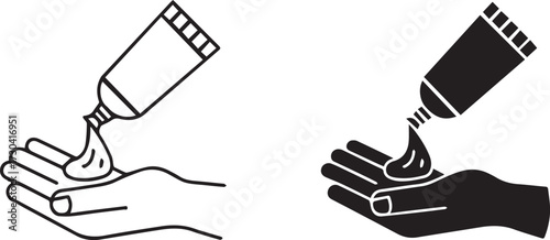 Illustration of hand with cream with black and white