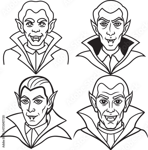 Set of illustration of a classic vampire with fangs and a cape outline