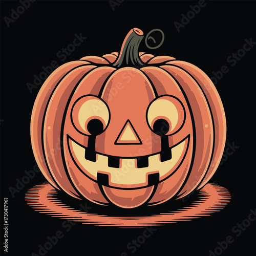 Smiling Halloween Pumpkin Jack O Lantern Vector Illustration, Cute Spooky Carved Pumpkin Face Cartoon Artwork, Funny Scary Holiday Design for Trick or Treat, Party Decoration, Greeting Card, and Seaso