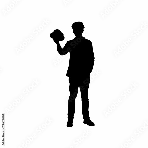 Admin troubleshooting failed cloud backup silhouette isolated on white background