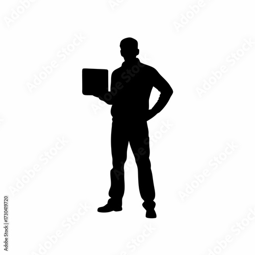 Silhouette of admin verifying cloud security logs isolated on white background