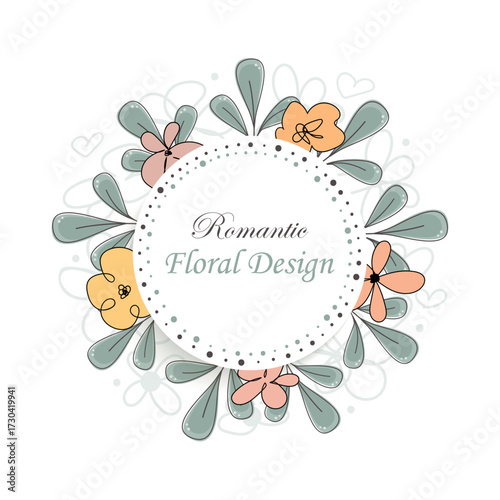Floral frame on white background. Floral collection with leaves, flower bouquets.