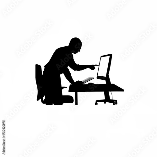 Silhouette of admin verifying data transfer logs isolated on white background