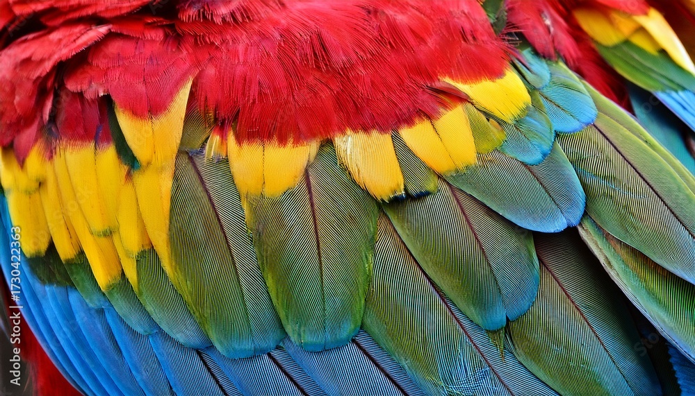 Obraz premium close up view of vibrant parrot feather patterns