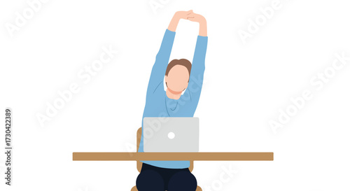Office worker stretches at their desk to improve well-being during the workday stretching to revitalize body and mind