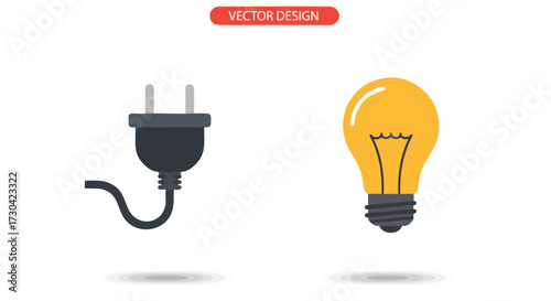 Electrical plug and a light bulb, vector illustration for energy and power concepts