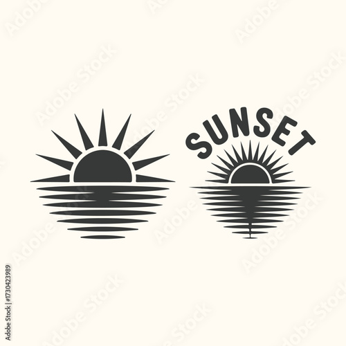 Vector art of silhouette of an offshore oil rig and a support vessel at sea, representing the oil and gas industry and energy production in a stark, graphic style
