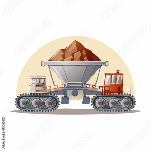 Industrial Heavy Machinery Hauling Soil with Crawler Transporters in a Vector Illustration